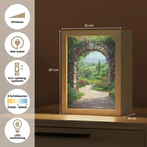 Doorkijk - Landschap - Bloemen - Pad - Uitzicht Light Box met kabel (Tafellamp) klein -USP_NL