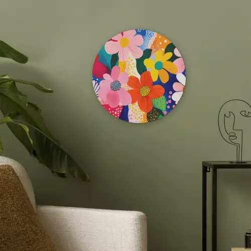 Bloemen - Kleurrijk - Stippen Akoestische PET Vilt - Rond klein -sfeer2