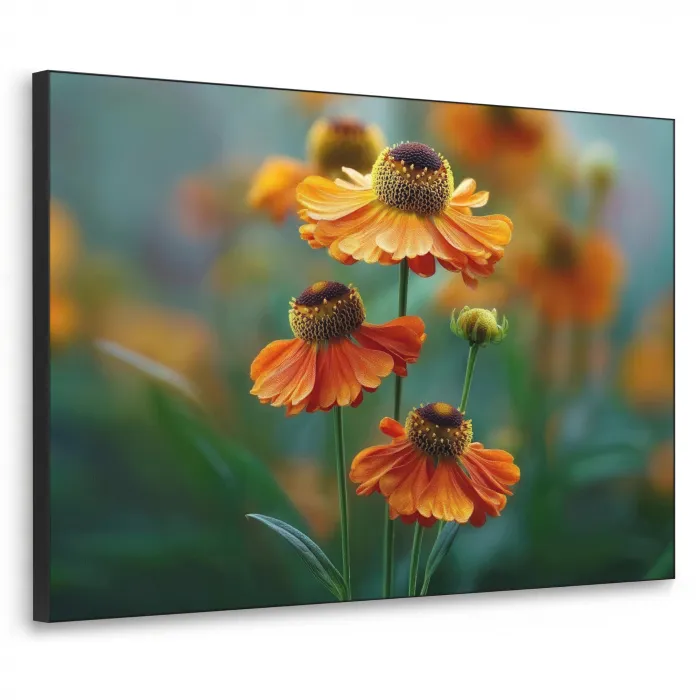Oranje bloemen - Levendig - Wazige achtergrond Textielframe zwart klein -3d