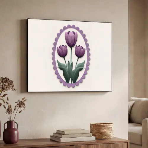 Tulpen - Paars - Lijst - Bladeren Textielframe zwart klein -sfeer3
