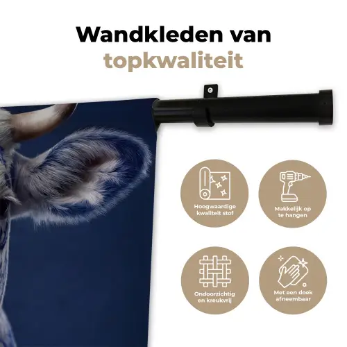 Koe - Delfts - Blauw - Artistiek Wandkleed katoen klein -sfeer2