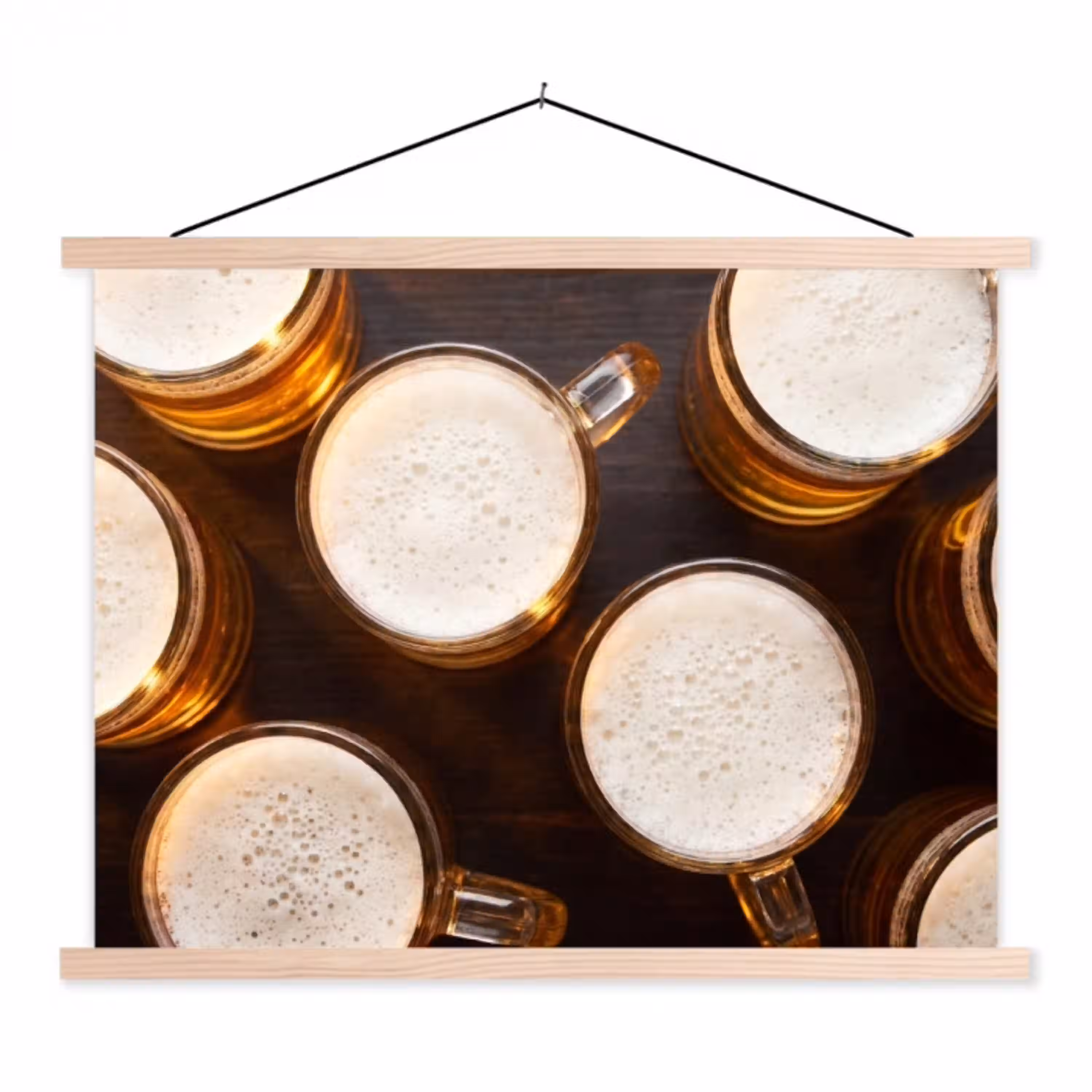 Bier - Glazen - Schuim - Hout - Drank textielposter latten blank klein -3d