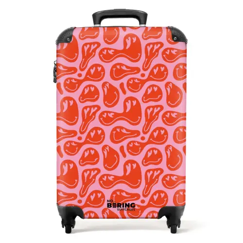Patronen - Patroon van vervormde emoji's op roze achtergrond NBS - Handbagage koffer - Kinderen Unisex middel -productfoto_recht
