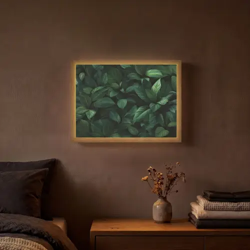 Bladeren - Ovaal - Groen - Nerven Light Box met batterij (Wandlamp) middel -sfeer4