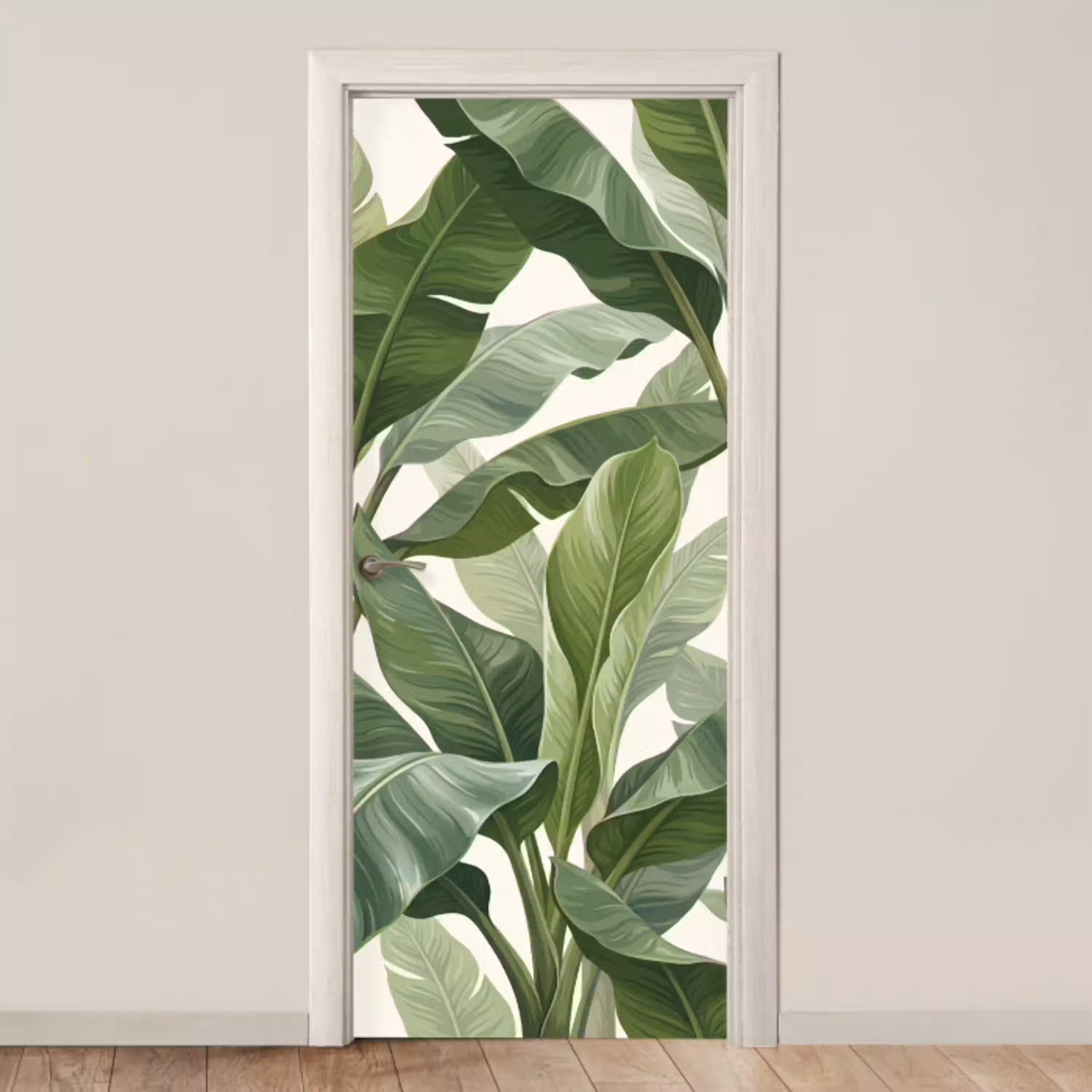 Planten - Bladeren - Tropisch - Groen deurposter klein -3d_beige