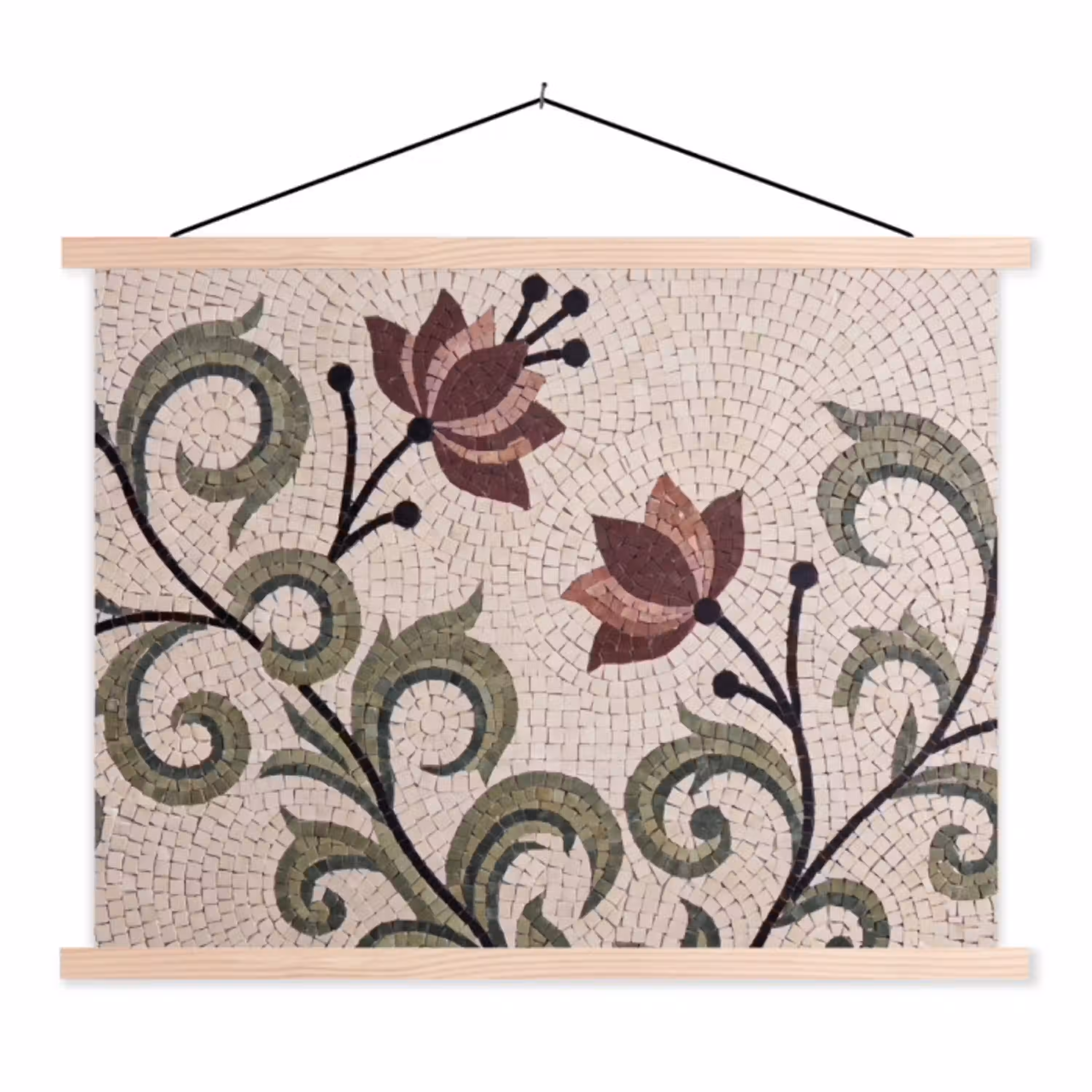 Bloemen - Mozaïek - Patroon - Abstract - Groen textielposter latten blank klein -3d