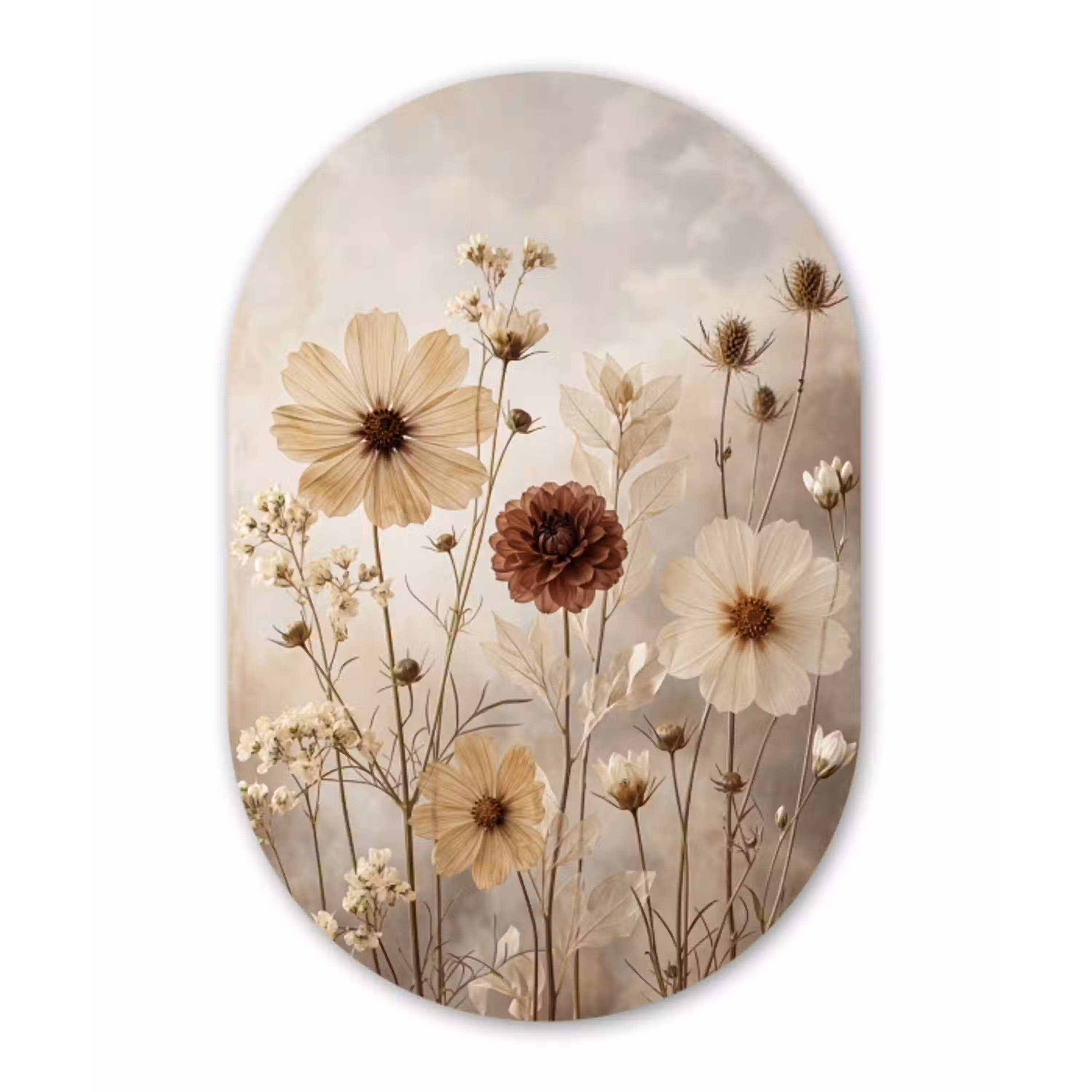 Wilde bloemen - Botanisch - Vintage - Natuur - Rustiek Wandcirkel Ovaal Aluminium middel -3d