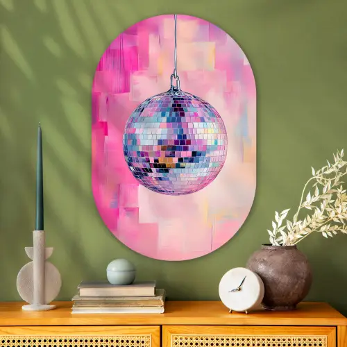 Discobal - Pink - Verf Wandcirkel Ovaal Glas middel -sfeer2