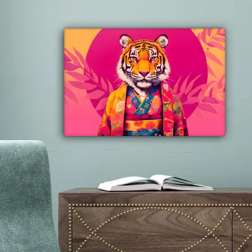 Tijger - Kimono - Planten - Roze canvas 2cm klein -sfeer4