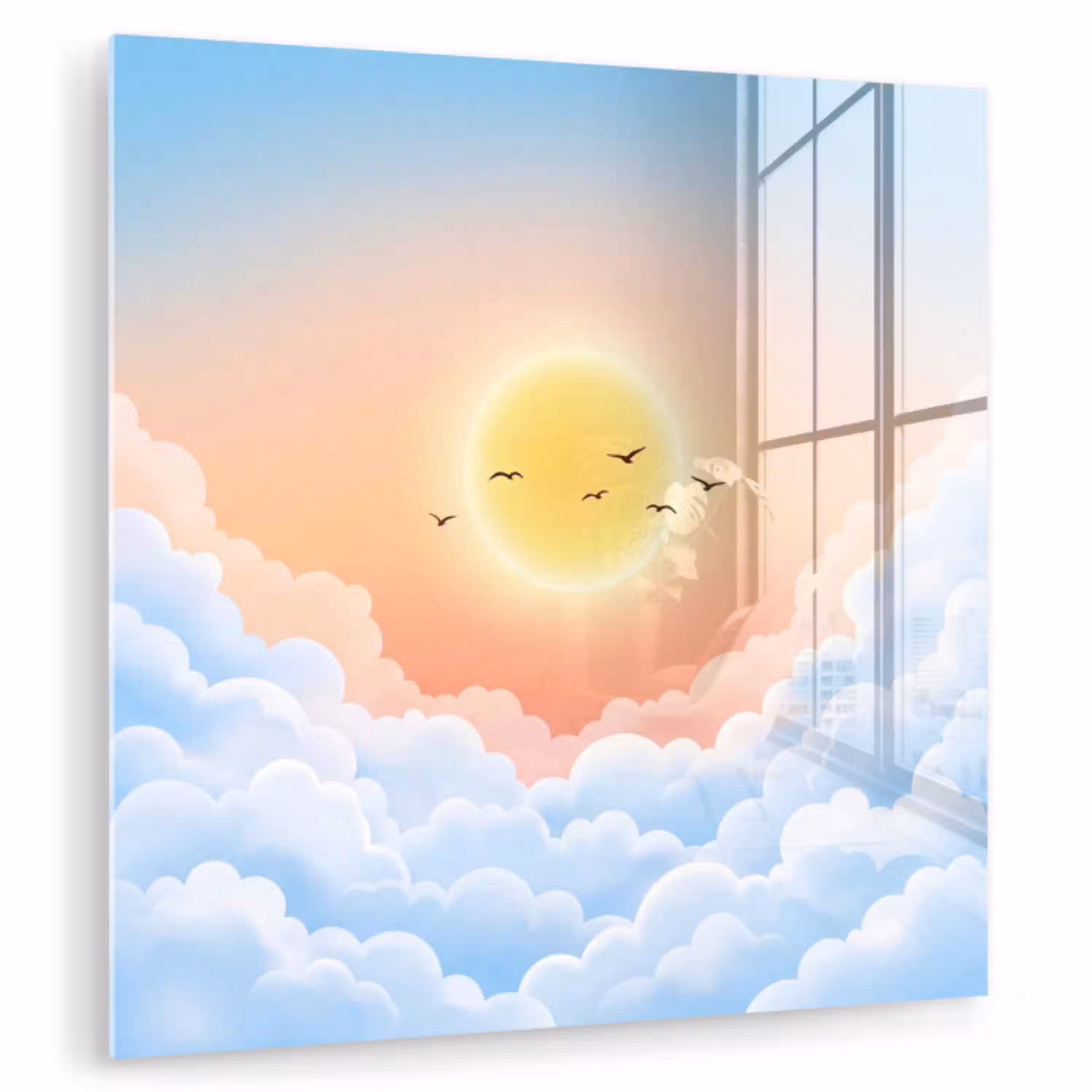 Zon - Vogels - Lucht - Natuur - Geel plexiglas 5mm klein -zzzproduct_nieuw