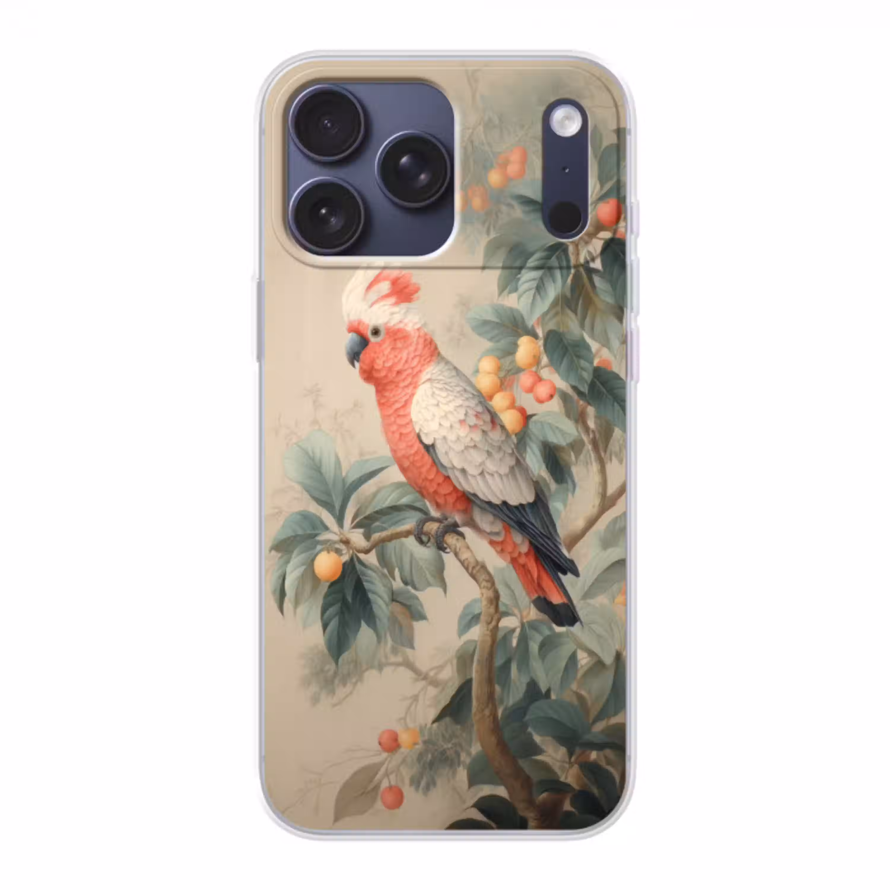 Roze kuifkaketoe - Tak met vruchten - Bladeren Telefoonhoesje iPhone 17 Pro Max klein -3d