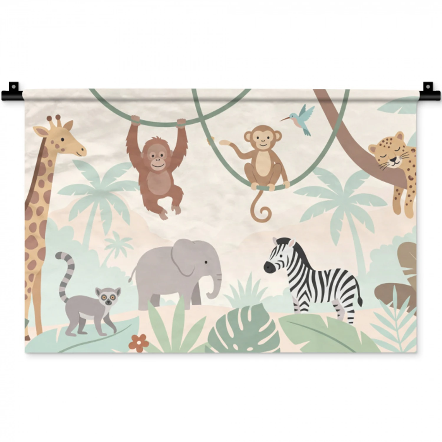 Jungle - Dieren - Groen Wandkleed katoen klein -zz3d