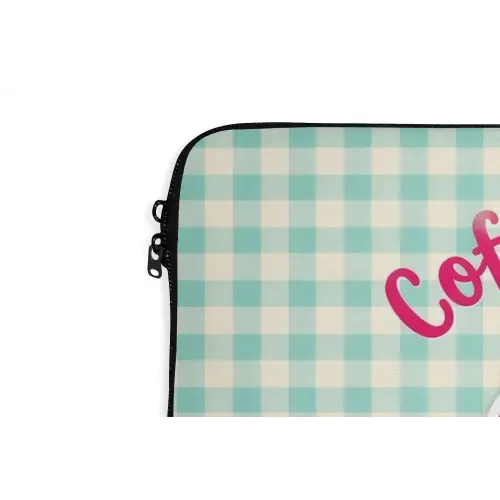 Koffie - Klok - Groen laptophoes neopreen klein -detail