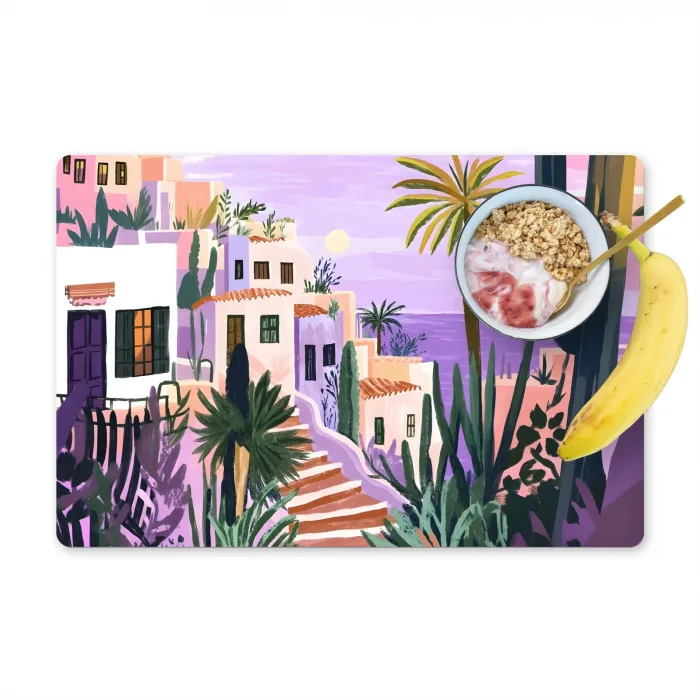 Huizen - Minimalistisch - Palmbomen - Kust Placemat vinyl groot -zzzproduct_Kitchenyeah-website