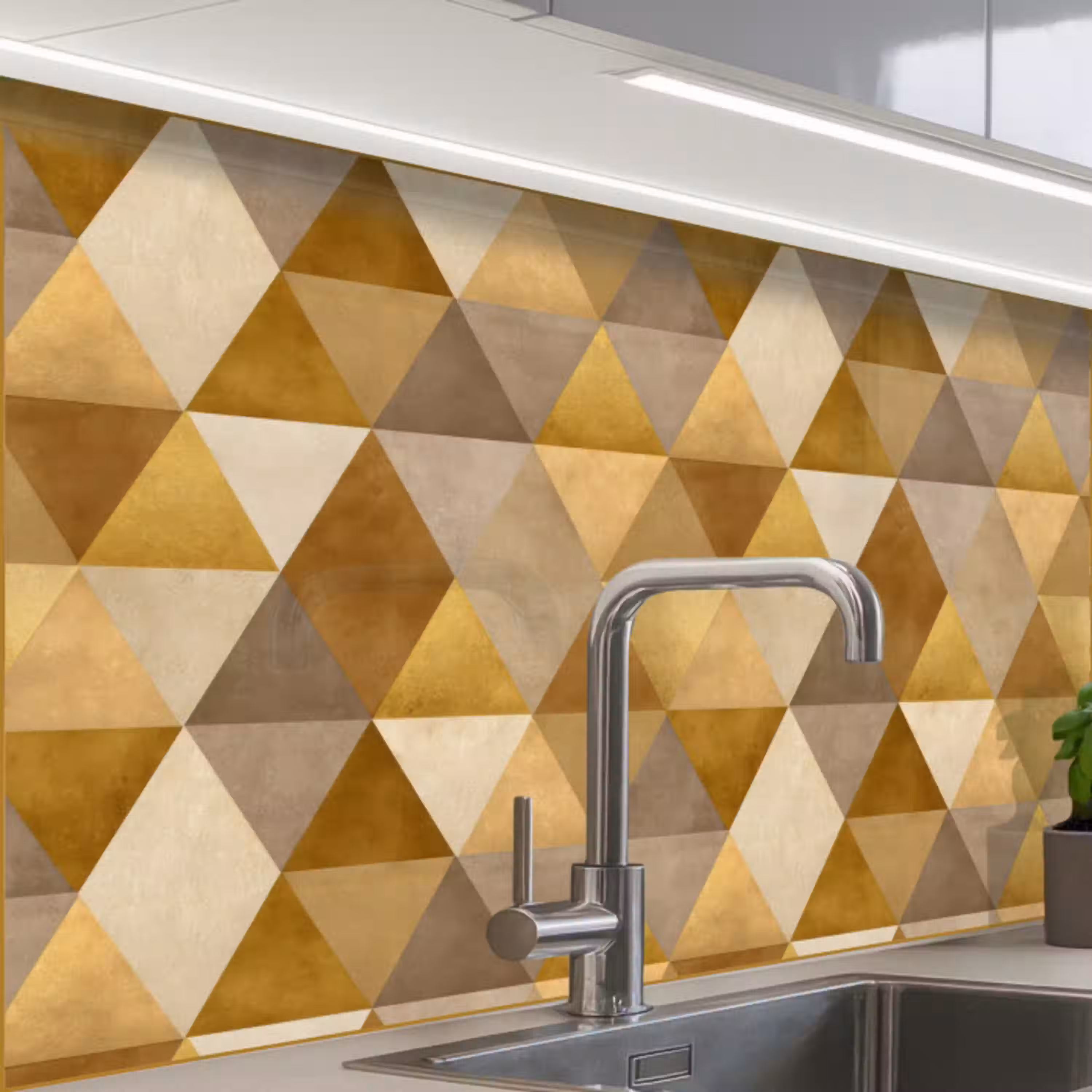 Geometrisch - Driehoek - Goud keuken achterwand 2 middel 865 -zzzz3d_schuin