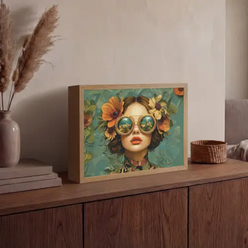 Vrouw - Bloemen - Vlinders - Natuur - Vintage Light Box met batterij (Wandlamp) middel -sfeer2