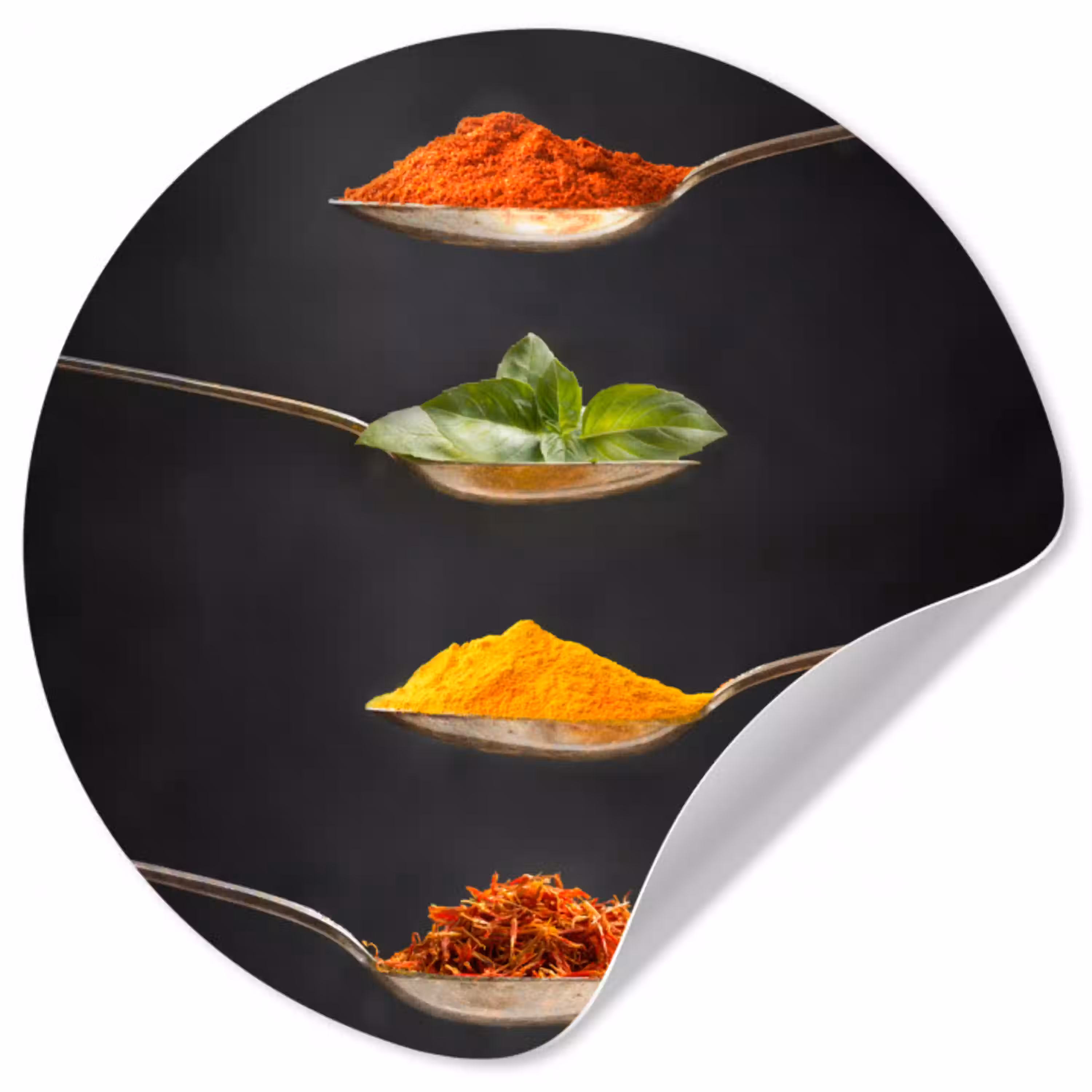 Kruiden - Lepel - Specerijen - Zwart - Italiaans Wandcirkel behangsticker klein -3d