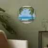 Doorkijk - Boom - Zee - Palmboom - Heuvels - Strand - Blauw Akoestische PET Vilt - Rond klein -sfeer2