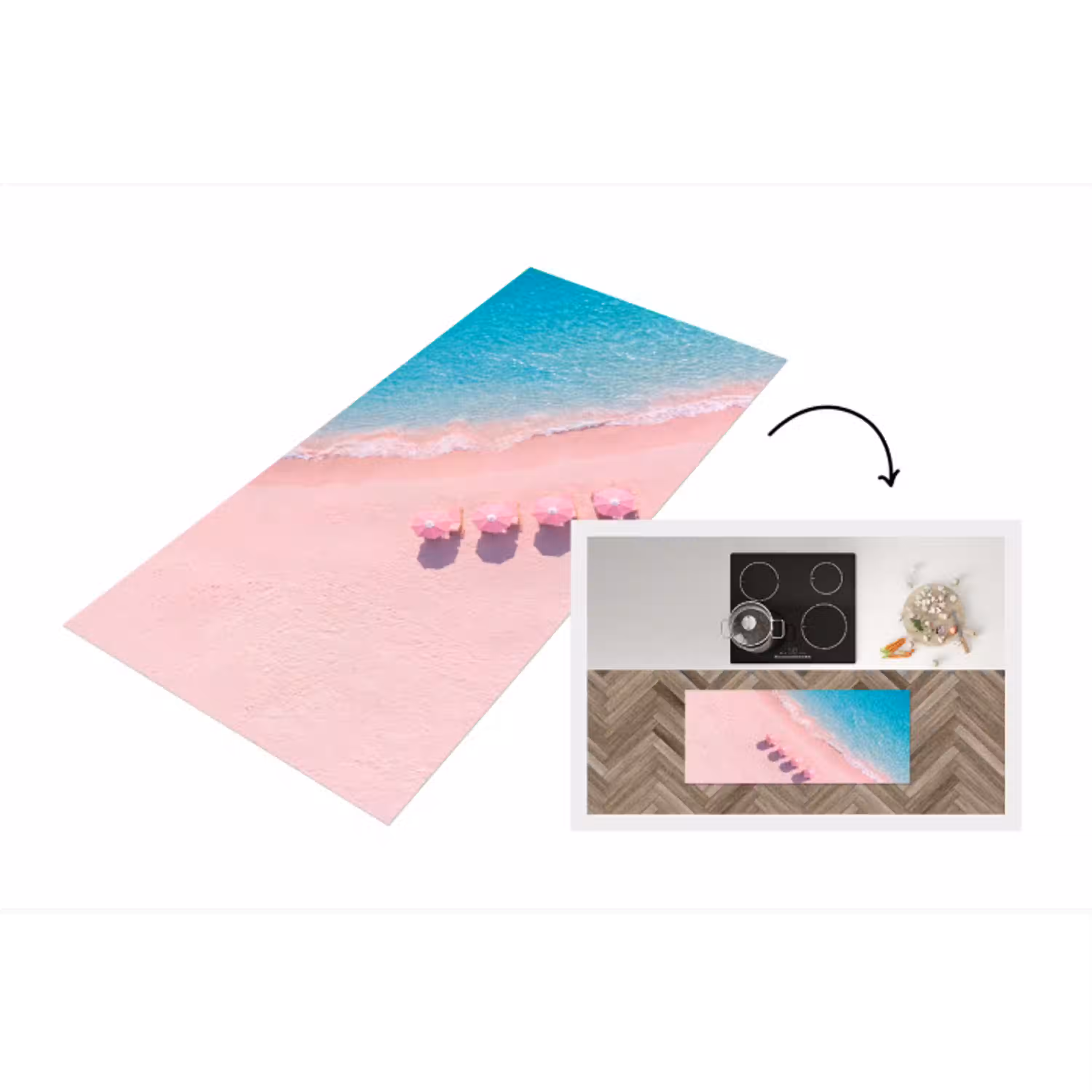 Strand - Roze zand - Zee - Zomer - Natuur Keukenloper - keukenmat middel -3d