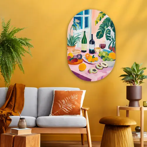 Tafel - Wijn - Fruit Wandcirkel Ovaal Glas middel -sfeer4