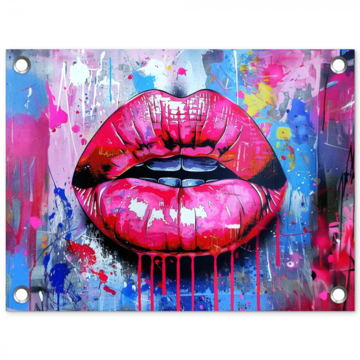 Graffiti - Lippen - Felroze - Geschilderd tuinposter los doek klein -3d