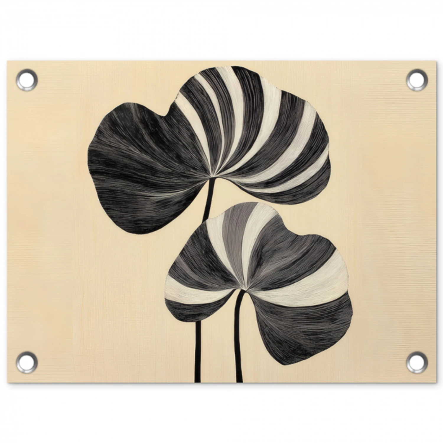 Zwart - Bladeren - Strepen - Minimalistisch tuinposter los doek klein -3d