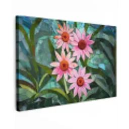 Bloemen - Roze - Glasmozaïek Tuinposter op houten frame 2 cm dik klein -3d
