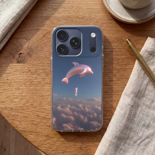 Dolfijn - Roze - Astronaut Telefoonhoesje iPhone 17 Pro klein -sfeer1