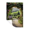 Doorkijk - Tuinboog - Bloemen - Natuur - Pad Muursticker klein -3d