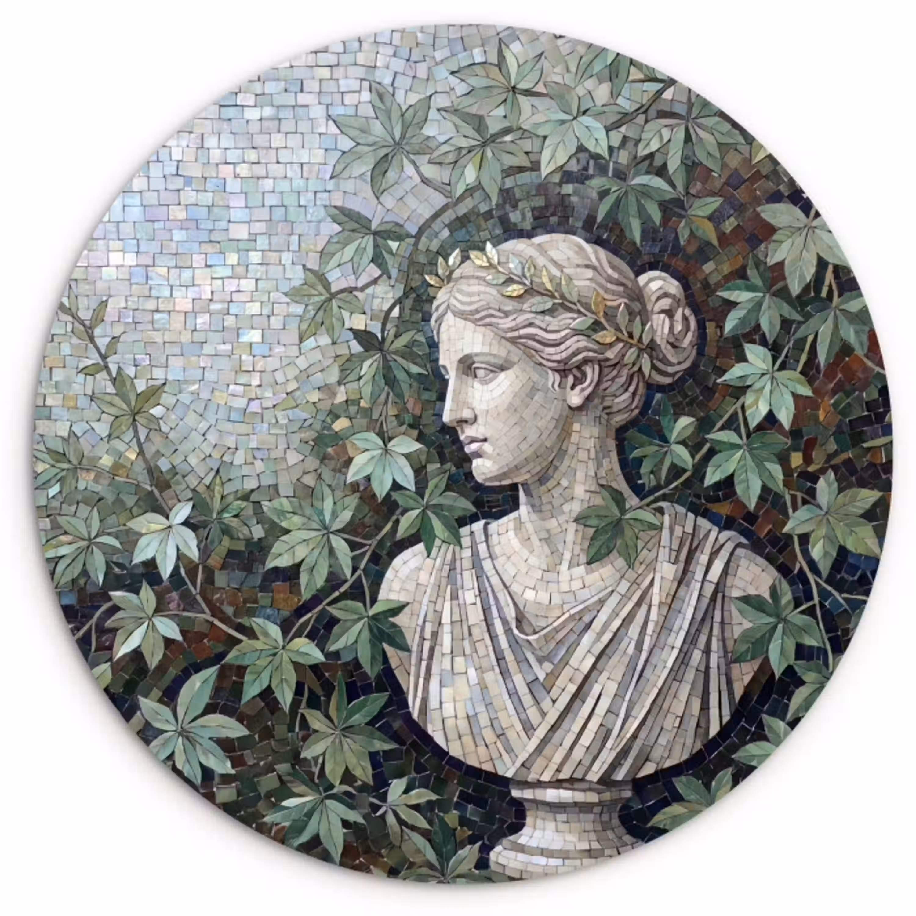 Vrouw - Klassiek - Mozaiëk - Natuur - Groen Wandcirkel kunststof plaat 5mm dik klein -3d