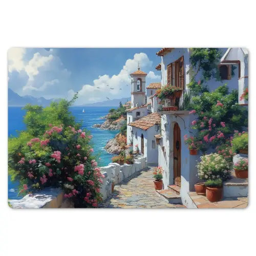 Huizen - Zee - Bomen - Bloemen Placemat vinyl groot -zzsfeer1_Kitchenyeah-website