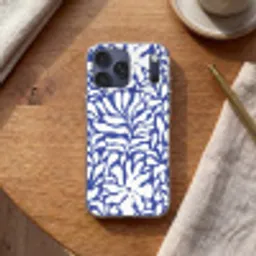 Bloemen patroon - Blauw - Wit - Bladeren Telefoonhoesje iPhone 17 Pro Max klein -sfeer1