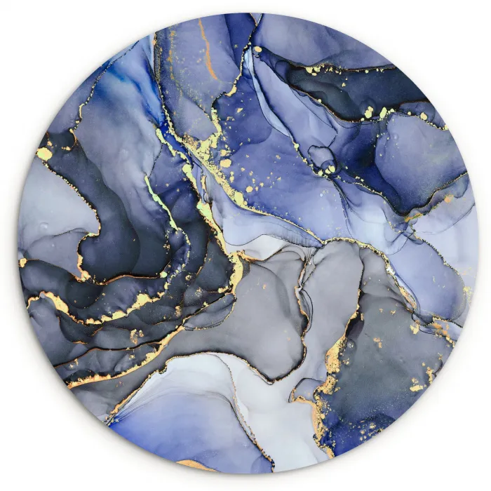 Marmer - Goud - Abstract - Blauw Wandcirkel kunststof plaat 5mm dik klein -3d