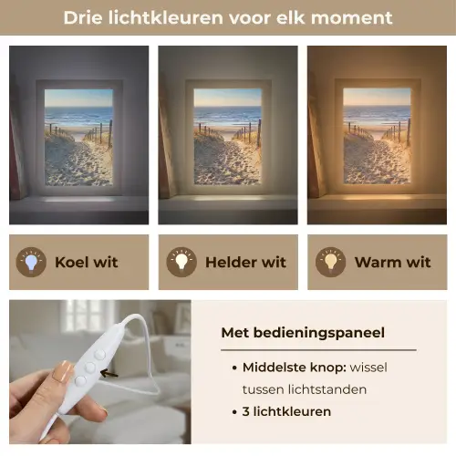 Strand - Zee - Nederland - Duinen - Zon Light Box met kabel (Tafellamp) klein -USP_lichtkleurNL