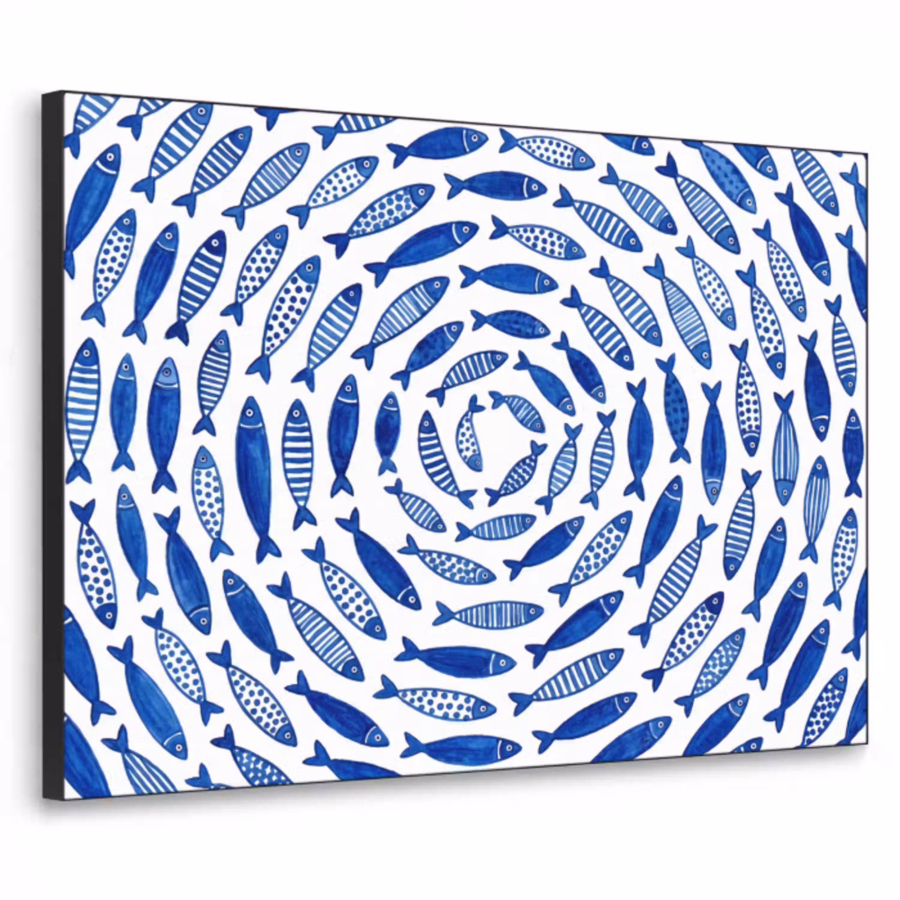 Vis - Patroon - Onderwater - Abstract - Blauw Textielframe zwart klein -3d