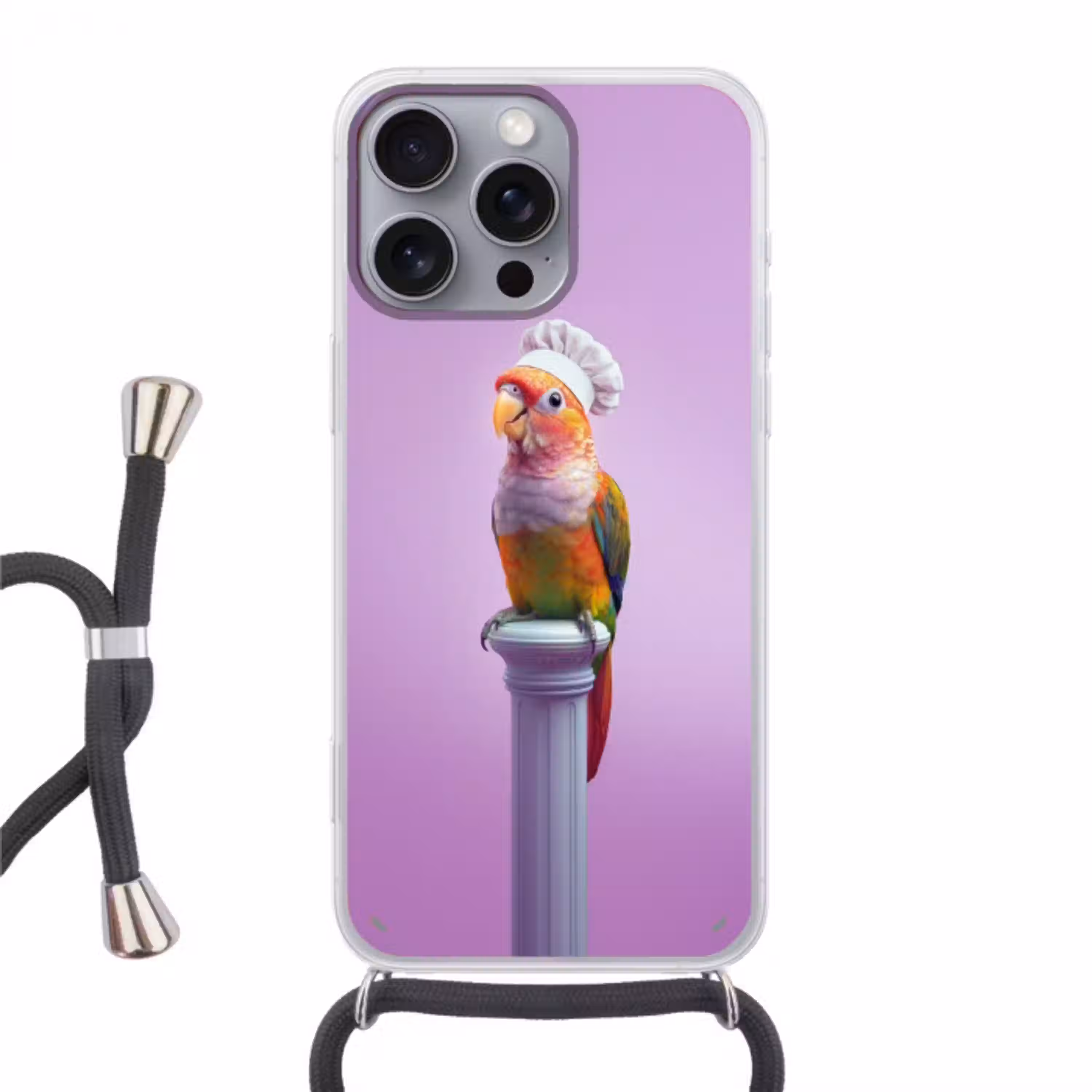 Papegaai - Koksmuts - Pilaar - Vogel Hoesje iPhone 16 Pro Max met koord klein -3d