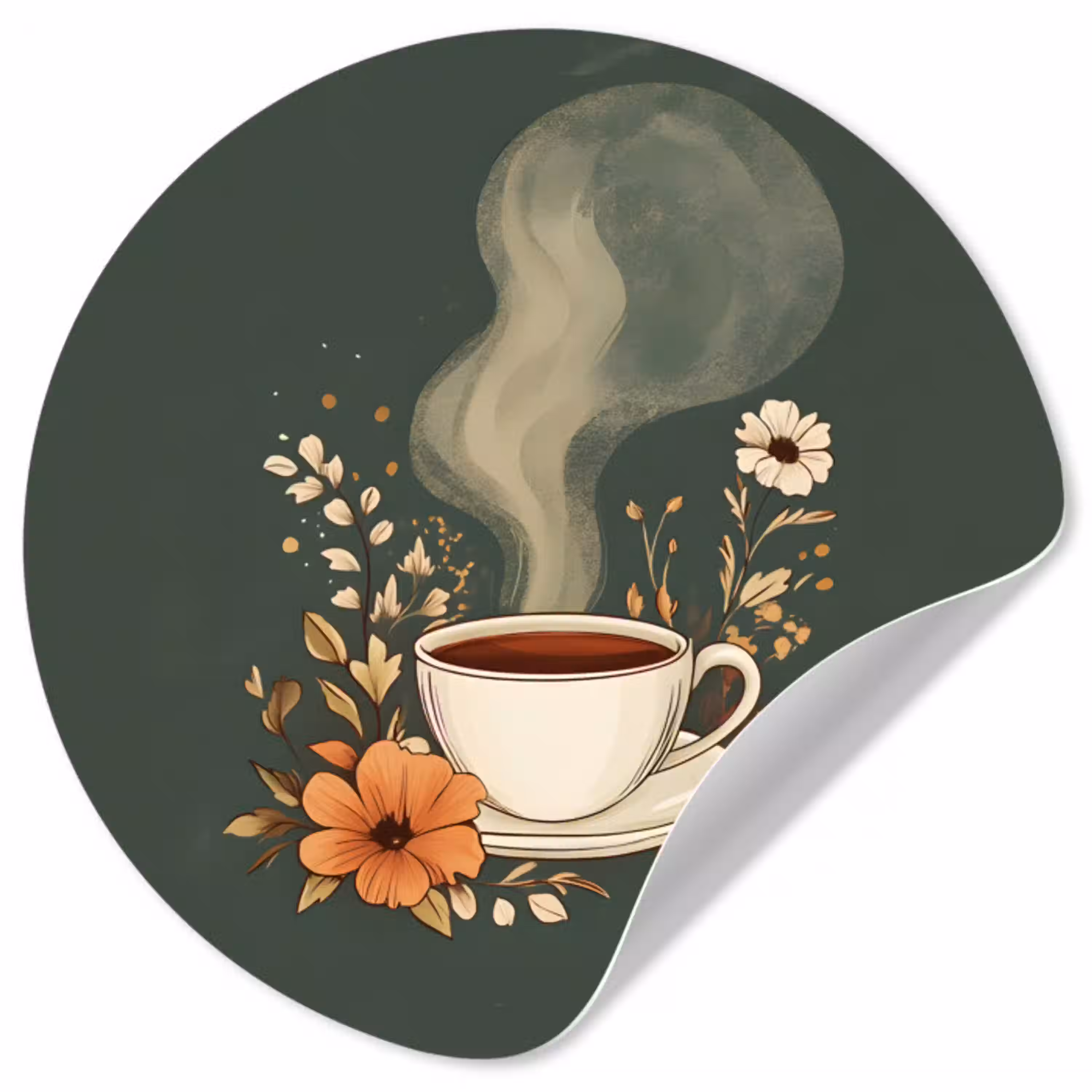 Kop - Bloemen - Groen - Koffie Wandcirkel behangsticker klein -3d