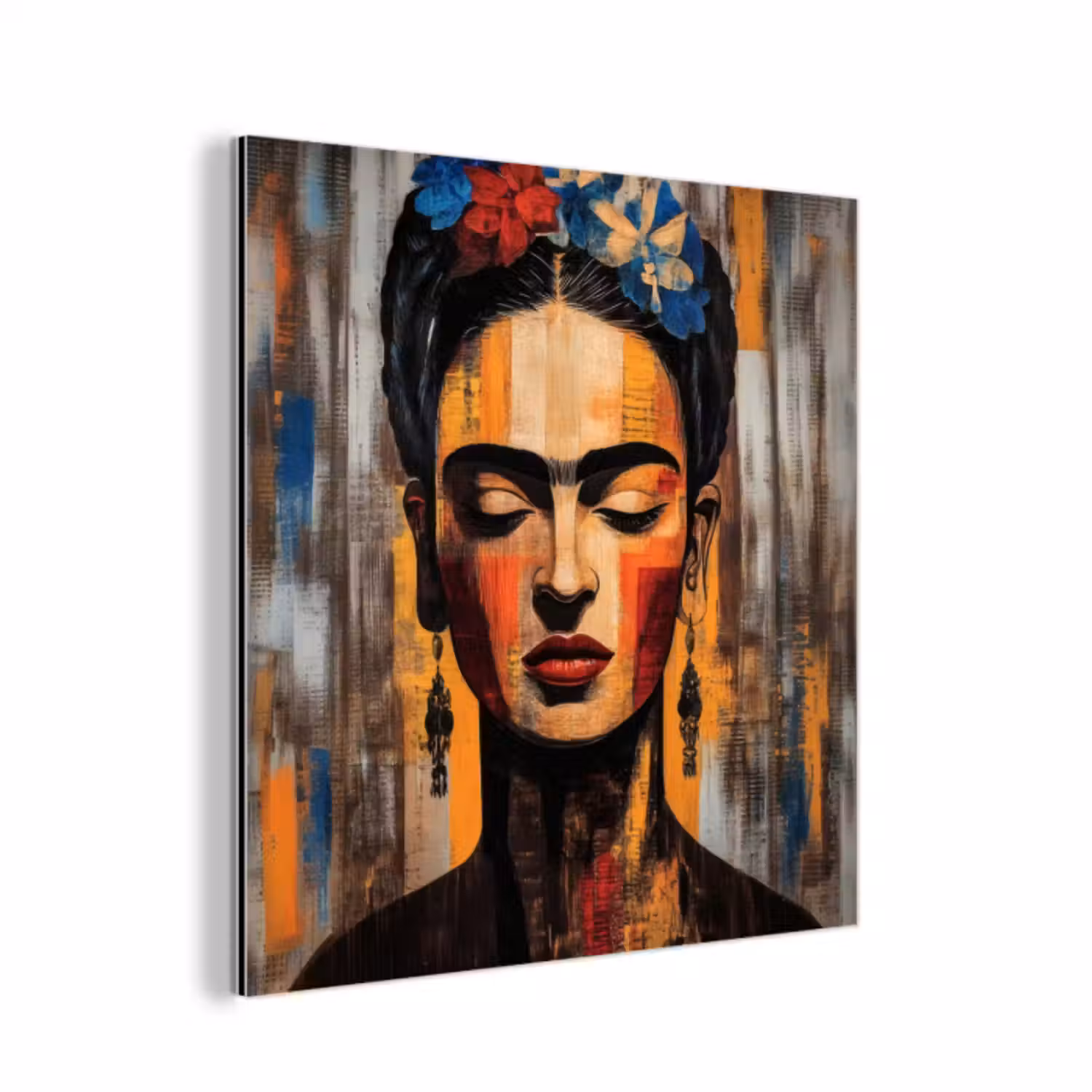 Aluminium schilderij - Portret - Vrouw - Bloemen