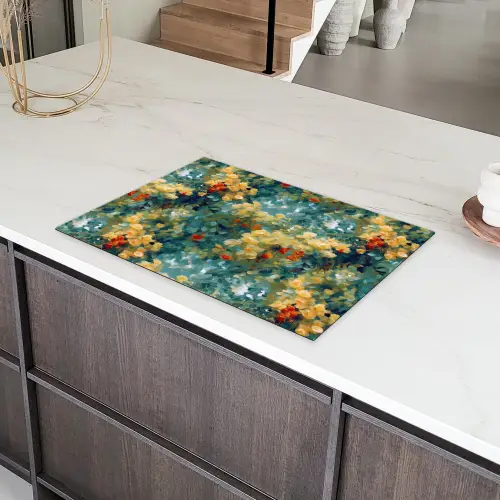 Geel - Bloemen - Groen - Bladeren Inductie beschermer vinyl 3mm klein 276 -sfeer8