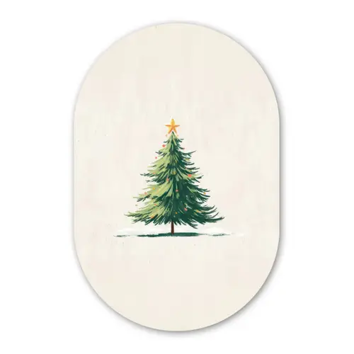 Kerstboom - Illustratie - Ster - Sneeuw Wandcirkel Ovaal Forex klein -3d