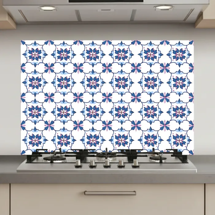 Modern - Patroon - Blauw - Roze keuken achterwand spatscherm klein 900 -3d_website