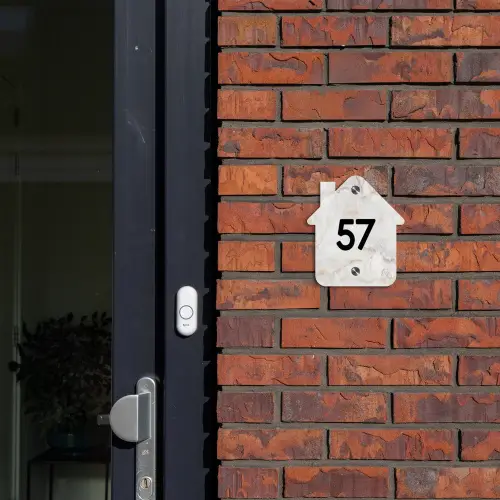 Beige marmer - Modern Naambord Huisje klein -sfeer2