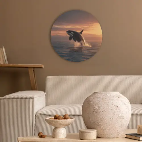 Orka - Zee - Zonsondergang Akoestische PET Vilt - Rond klein -sfeer1