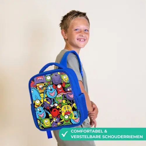 Monsters met Felle Kleuren Kinderrugzak - Blauw middel -sfeer3_NL
