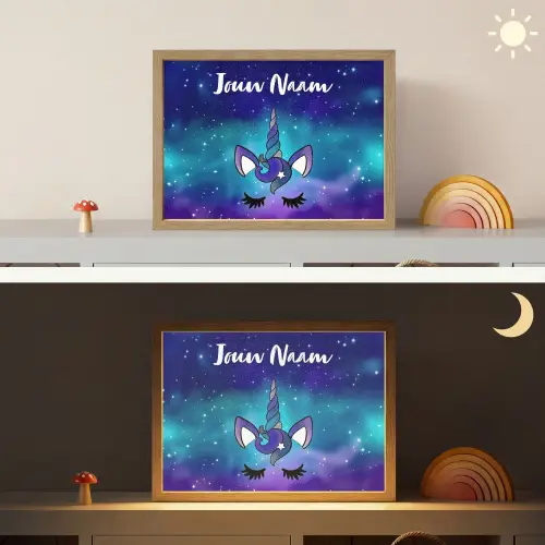 Eenhoorn - Sterrenhemel - Wimpers - Blauw Light Box met batterij (Wandlamp kind) middel -sfeer3_kind