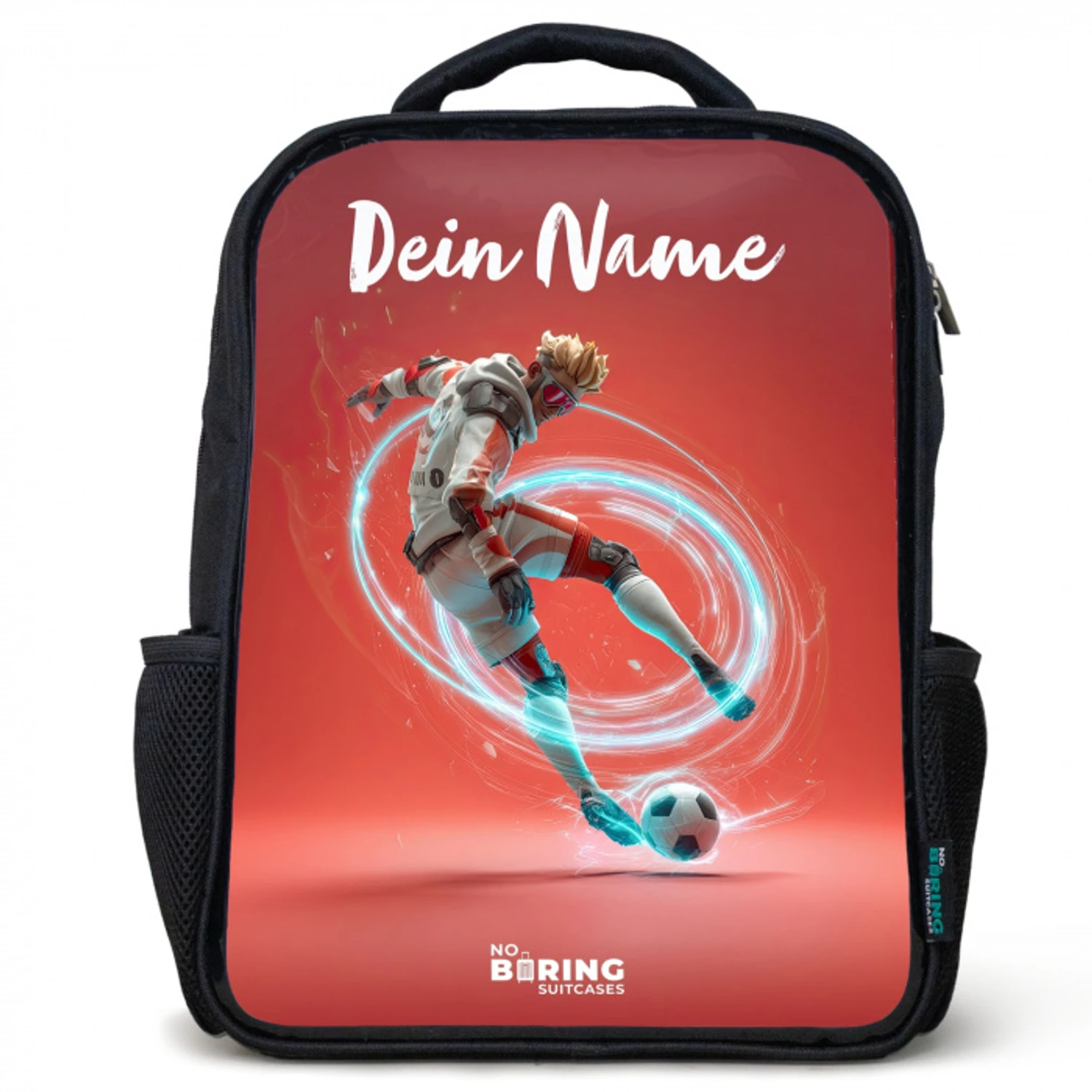 Voetballer - Bal - Lichtcirkel - Rood Rugzak - Zwart middel -3d