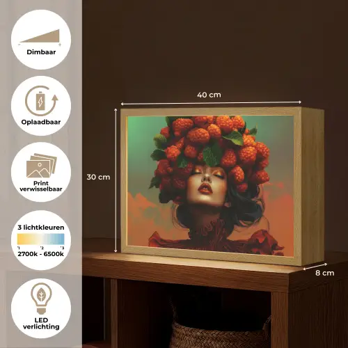 Vrouw - Frambozen - Bladeren Light Box met batterij (Wandlamp) middel -USP_websiteoverzichtNL