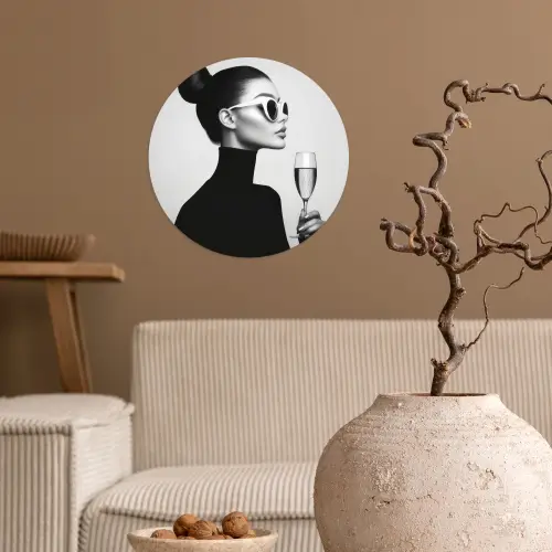 Vrouw - Champagne - Modern Wandcirkel behangsticker klein -sfeer1