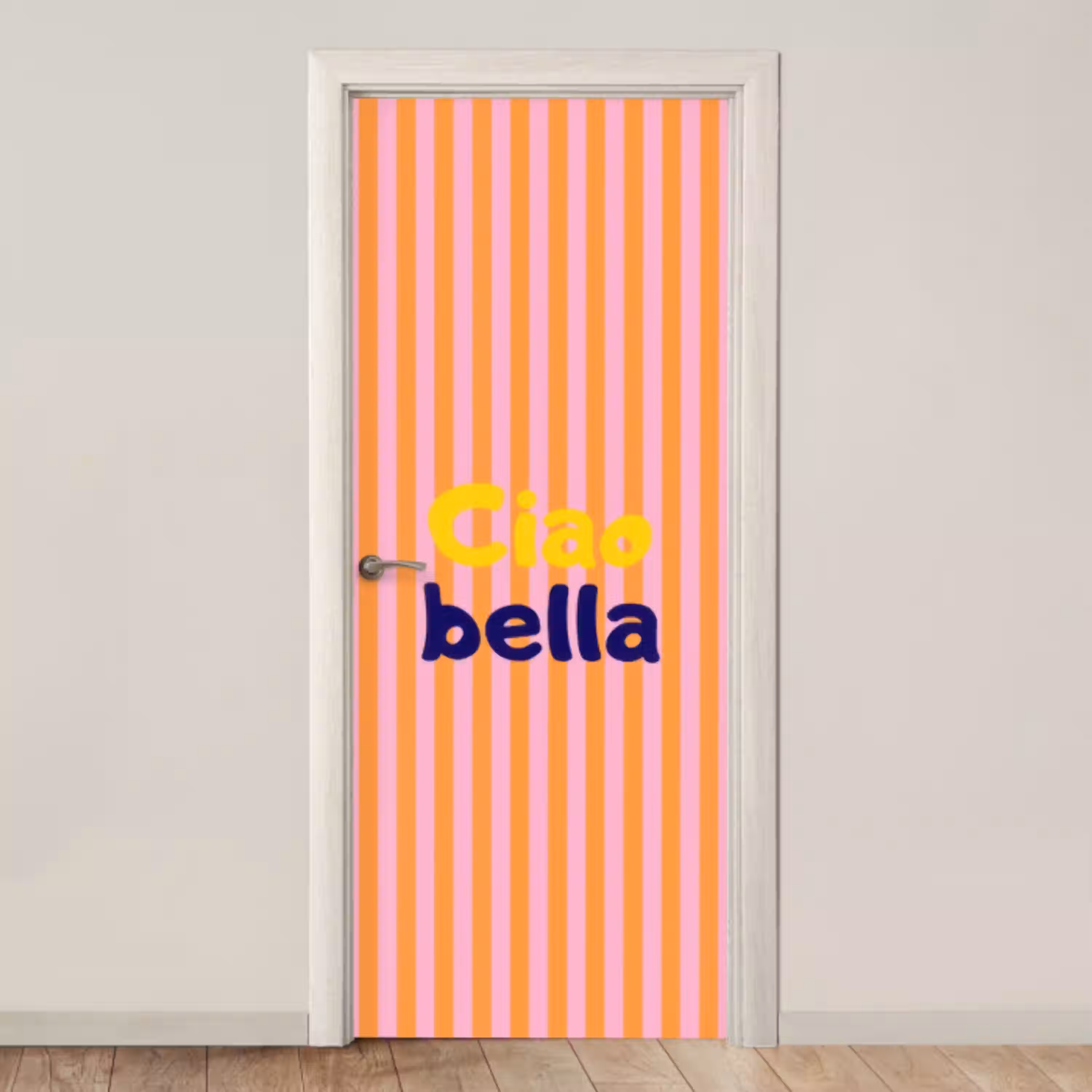 Verticaal - Strepen - Oranje - Ciao bella deurposter klein -3d_beige
