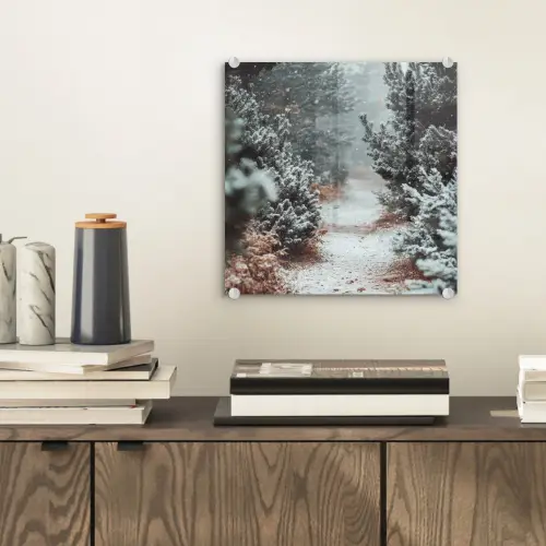 Bos - Winter - Bomen - Natuur - Pad - Sneeuw plexiglas 5mm klein -sfeer1